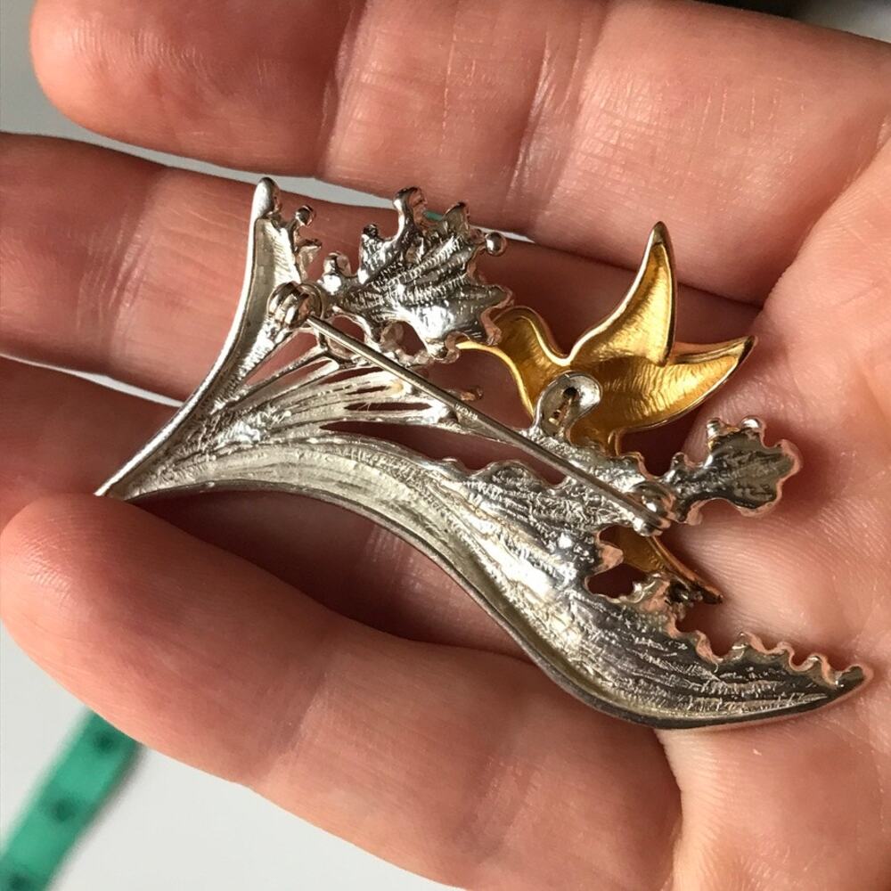 Brutalist Modernist Sterling/Gold Wash Hummingbird 925 FB brooch/pin 2"x2.5" - Picture 6 of 8